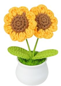 Knitted Potted Sunflower Handmade Crochet Sunflower Plant Small Yellow Artificial Flowers In Pot Table Top Potted Flower Emotional Support Plant Pot Car Ornament for Home Office