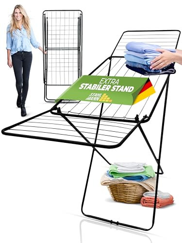 STAHLMANN ® Wäscheständer schwarz 18 m Trockenfläche - Wäscheständer platzsparend mit rutschfesten Füßen - Klappbarer Flügelwäscheständer - Wäschetrockner