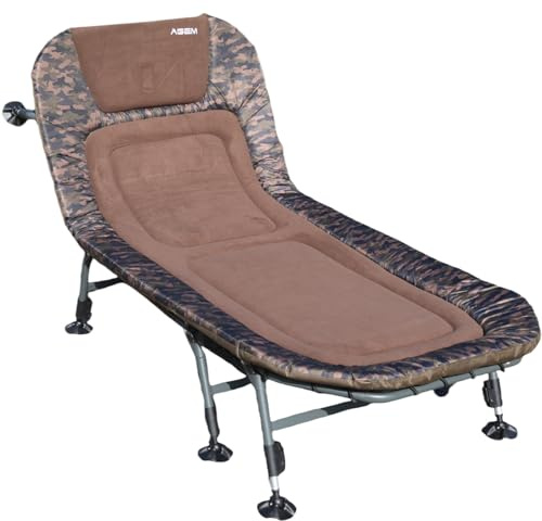 AGEM Angelliege Karpfenliege 8 Bein Faltbar XXL Campingliege Gartenliege Klappbar Polyester Campingbett 130kg (Grau)