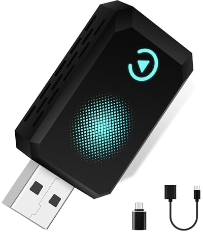 Adaptador Carplay Inalambrico,Compatible con A-pple CarPlay, Plug and Play, Tipo-C/USB, Adecuado para más de 800 vehículos (Negro)