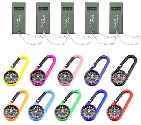 JDNFKG 10 Fibbie della Bussola, 5 Pezzi di Fischio di Sopravvivenza, Fischio di Pronto Soccorso All'Aperto, Fischio di Addestramento per Animali Domestici, Forniture sul Campo.