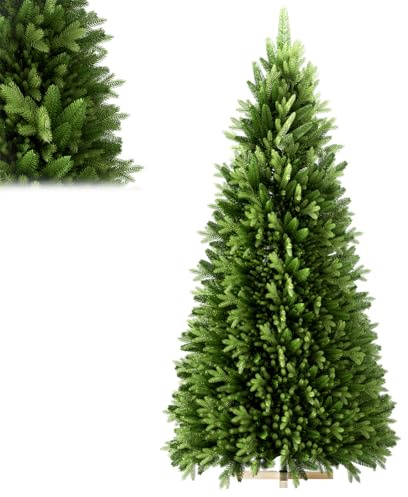 LILIIN Albero di Natale artificiale di alta qualità, 225 cm, in PVC verde + PE, montaggio rapido, Chwer, infiammabile, con sistema pieghevole, supporto in legno, senza luci