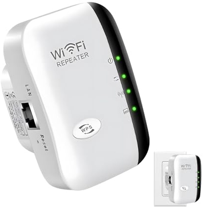 WIFI Extender, WiFi Booster WiFi Repeater 2.4GHz 300Mbps Internet Booster with Ethernet Port Wide coverage Long Range Amplifier with Integrated Antennas LAN Port Quick Setup UK plug White