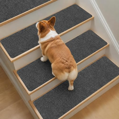 Otopone Peel and Stick Stair Treads, 15 Pcs Non Slip Stair Carpet Treads | Stair Treads, Easy to Install for Families with Children, Elders and Pets (Grey, 76x19.5cm)