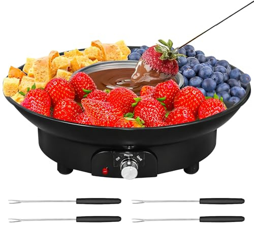 Electric Chocolate Fondue Set, Melting Pot with Temperature Control | 260ml Non-Stick Bowl; 4 Dipping Forks Included; Precise Heating Control; Ideal for Cheese, Date Night & Housewarming