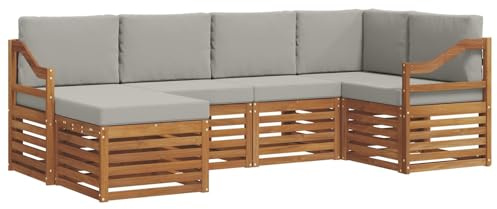 vidaXL Sofagarnituren 6 pcs Natürlich und Hellgrau Massivholz Akazie, Gartenlounge, modernes Outdoor-Sofa, strapazierfähige Möbel, Terassenkomfort-Set