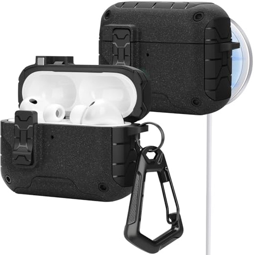 HITZEE Custodia per AirPods Pro 3, Compatibile con Cover AirPods 3ª Generazione (2025), Blocco Magnetico Automatico con Supporto per Telefono, Custodia Compatibile con MagSafe, Grigio
