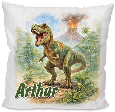 Unikatolo Kissen mit Name und Motiv personalisiertes Geschenk für Kinder, Kinderzimmerdeko Kindergarten, Schulanfang, Kindergeburtstag, Namenskissen, Geburtstag, Weihnachten, Ostern (T-Rex)