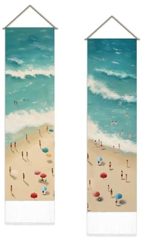 SUPERDANT 2 Stück Sommer Strand Wandteppich Küste Langer Wandbehang 130x33cm Bunte Küstenpolyester Impressionistisch Wandteppiche Tapestry Für Wohnzimmer Schlafzimmer Veranda Sommerdekoration