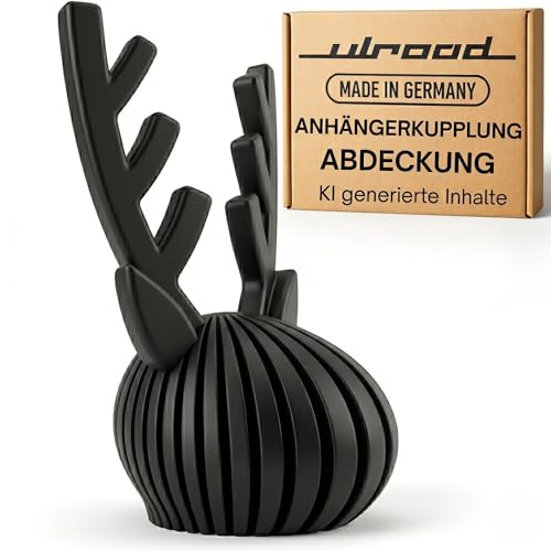 Ulroad Abdeckung Anhängerkupplung Hirsch Schutzkappe Made IN Germany Geweih Deko Auto Wohnmobil RV (Schwarz)