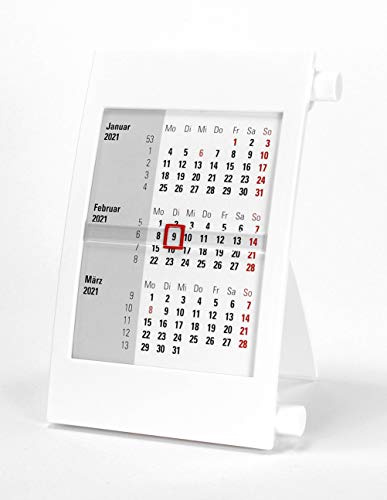 HiCuCo 3-Monats-Tischkalender für 2026 - Aufstellkalender - mit Drehmechanik - TypD2 - Weiß