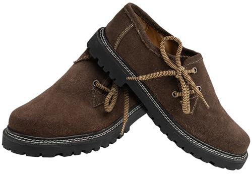 German Wear Haferlschuhe Trachtenschuhe Original Handmachart Trachten Lederschuhe aus Wildleder Echtleder Schuhe Dunkelbraun - 42 EU mit 2X Schnürsenkel