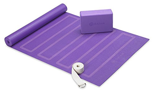 Gaiam Beginner Yoga Kit (Yoga Matte, Yoga Block, Yoga Strap), Lila