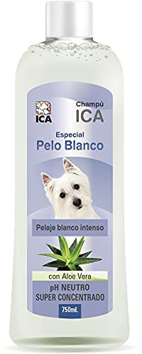 ICA CHPM21 Champú Especial Pelo Blanco con Aloe Vera para Perros, pH Neutro, Pelaje Blanco Intenso y Brillante, con Fragancia a Talco, 750ml