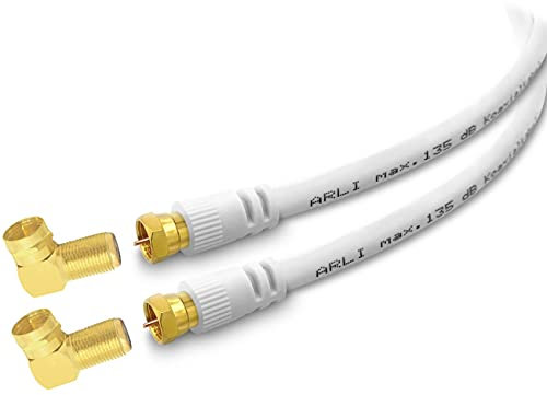 ARLI 10m HD Sat Doppel Winkel Anschlusskabel weiß – max. 135 dB 5-fach geschirmt | vergoldete F-Stecker & Winkeladapter Winkelstecker | DVB-S2 DVB-T2 4K 8K HDTV Anschlusskabel weiss