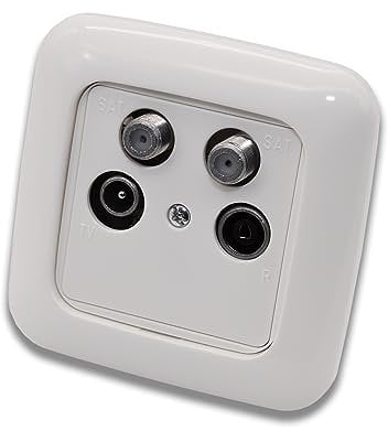 Busch-Jaeger Komplettset/Antennensteckdosen-Einsatz 4-Loch Radio/TV/SAT z.B. für TWIN Receiver CATV (**) ASTRO + Rahmen, Adapterring und Abdeckung in Reflex SI alpinweiß