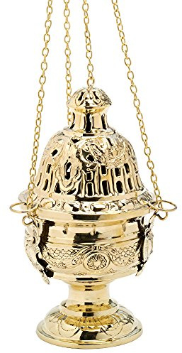 NKlaus Weihrauchfass mit Kette, zum Räuchern, 40cm, 1 Stück | Messing; vergoldet; Höhe: 24cm; Durchmesser: 13,5cm; Gewicht: 1,4kg; 40cm