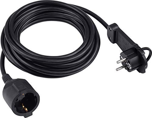 Meister Schutzkontakt-Verlängerung - Extraflacher Stecker - 5 m Kabel - schwarz - IP20 Innenbereich / Verlängerungskabel mit Kinderschutz / Schuko-Verlängerung mit Flachstecker / Stromkabel / 7432540