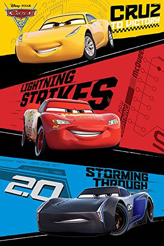 Disney Cars - 3 - Trio - Film Kino Movie Poster Plakat Druck - Größe 61x91,5 cm + 2 St Posterleisten Alu 63 cm