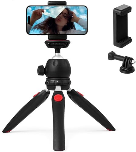 Polarduck Mini Treppiede Smartphone, Treppiede Fotocamera, Treppiedi Cellulare per iPhone/Samsung, Testa a sfera di rotazione a 360° & Gambe Estensibili con Supporto per Telefono Universale e GoPro