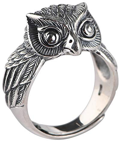 Vintage Massiv 925 Sterling Silber Eule Ring Nachteule Vogel Schmuck für Herren Damen Offen und Verstellbar