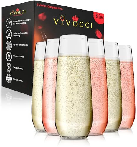 Vivocci Flute da champagne infrangibili in plastica resistente, riutilizzabili, senza stelo, 241 g, ideali per cocktail e spumanti, perfetti per feste di nozze, bicchieri in Tritan, lavabili in