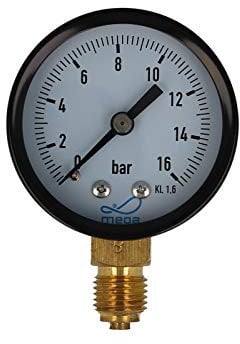 MEGA Druckmanometer 0-16 bar - 1/4 Zoll Anschluss nach Unten Radial Ø 50 mm