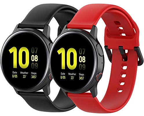 Yikamosi Compatible avec Samsung Galaxy Watch Active 2 Bracelets,libération Rapide Silicone Fermoir en Acier Inoxydable Remplacement Bracelet pour Galaxy Watch Active 2 40MM/44MM,Noir+Rouge