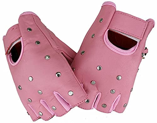 EURO STARS Motorradhandschuhe Biker Fingerlose Handschuhe Nitten Pink, Handschuhe für Motorrad, Fahrrad, Auto, Klettern und Camping Outdoor (Pink Nieten, L)