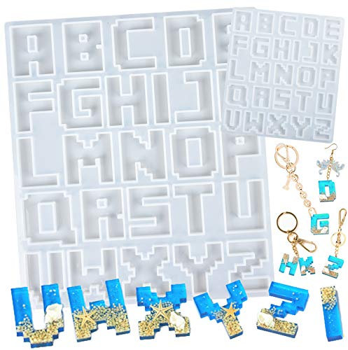 musykrafties Pixel Letra Alfabeto Resina de Epoxy Silicona Moldes Set Inicial Llavero Joyería Vaciado, Grande Y Pequeño Longitud 0.78-1.57inch