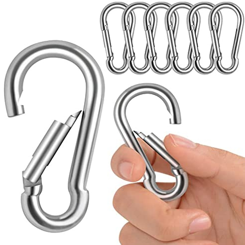 4 Pieces - Locking Carabiners (M6) Stainless Steel Chain Clip Hook for Travel, Camping, Hammock, Hiking, Fishing,Dog Leash Keychain