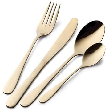 Prima Collection, Set da 24 Posate Serie Dream, Acciaio Inox, Colore: Oro, con Scatola Regalo (6 persone)