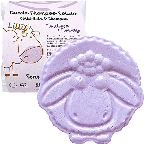 Doccia Shampoo Solido per Bambini con Olio di Cocco, Olio di Mandorla, Amido di Riso Bio e Vitamina E, Idrata la Pelle e Districa i Capelli, Ideale per Uso Quotidiano, 100% Naturale