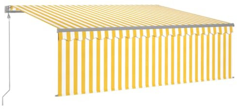 vidaXL Gelenkarmmarkise Automatisch mit Jalousie Markise Balkonmarkise Sonnenmarkise Sonnenschutz Sichtschutz Garten Terrasse Balkon 4x3m Gelb Weiß