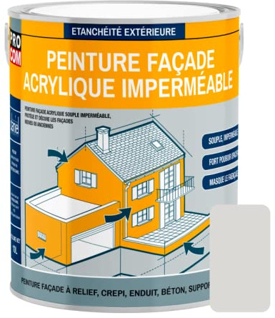 Peinture façade PROCOM crépi, façade à relief, imperméabilisation et protection des façades - Durable jusqu'à 10 ans 2.5 litres
