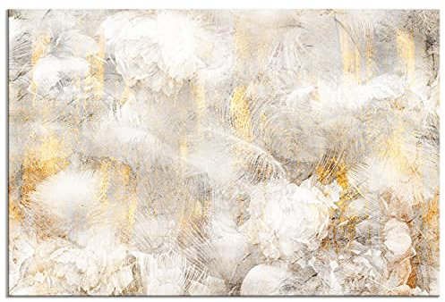 decomonkey - Impression sur Toile Intissé Abstrait 120x80 1 Pièce - Tableau Décoration Appartement Cadre en Bois Photo Déco Salon Peinture sur Toile Maison Abstraction fleurs plumes texture fond