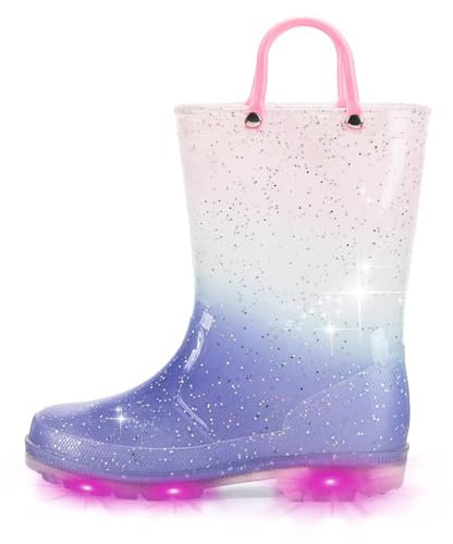EUXTERPA Stivali di gomma per bambine e bambini, si illuminano, con glitter, con manico, per bambini, Frozen Purple Ombre, 33 EU