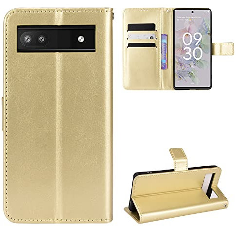 BellaCase Google Pixel 6A Coque [Étui Portefeuille] [Fonction Support] [Slots pour Cartes] [Couverture à Rabat Magnétique] Compatible avec Le Smartphone Google Pixel 6A(d'or)