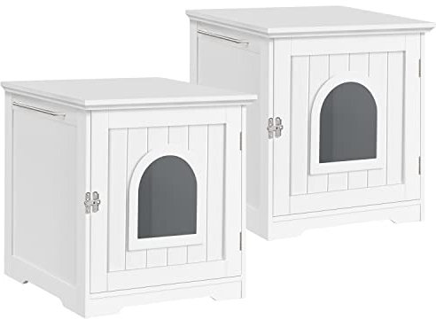 Yaheetech Lot de 2 Maisons de Toilette pour Chat, Niche de Chat/Chien, 1 Porte-Serviette à Cauche ou Droit, 48,5 x 51 x 51,5cm, Blanc
