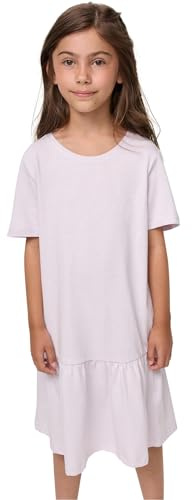 Urban Classics Mädchen Kleid Girls Valance Tee Dress, Sommer Volantkleid für Mädchen, Kurzarm, softlilac, 134/140