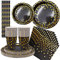 80 Pcs Black and Gold Dot Party Tableware Supplies , Disposable Paper Party Dinnerware Set Included Plates Cups Straws Napkins ,for Birthday, Graduation,Cocktail,Anniversary Celebration (20 Guests)