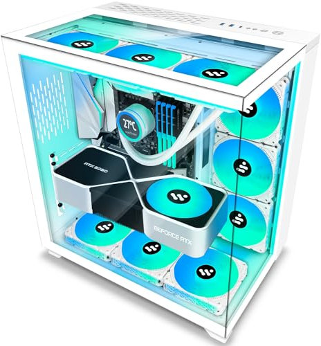 KEDIERS Boitier PC - Boitier de Jeu PC en Verre trempé Tour ATX avec 9 Ventilateurs RGB,C590,Blanc