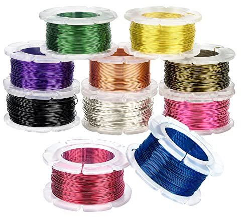 PH PandaHall 200m Filo di Rame 10 Colori Piedi Filo per Fare Gioielli 0.4mm/26 Gauge Filo di Rame Resistente All'Appannamento per Fai Da Te Orecchino Collana Bracciale Spilla Gemma Avvolgere,10 rotoli
