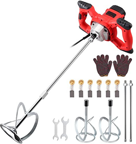 JUSTOOL Mörtelrührer Rührwerk 2100W Handrührwerk Farb- / Zementmischer mit Rühreraufnahme M14, Einstellbarer 6 Geschwindigkeit (0-800Rpm), Ergonomischem Griff inkl. Rührer für Mörte