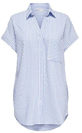 ONLY Damen Onlfenna S/S Loose Shirt WVN Noos, Cloud Dancer/Stripes:Blue Mirange Stripe, M
