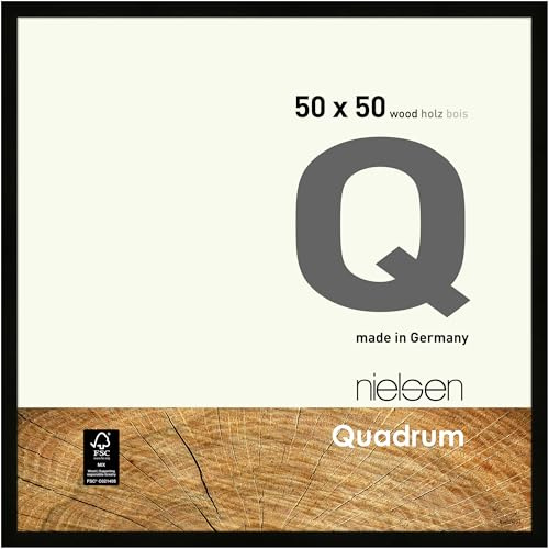 nielsen Holz Bilderrahmen Quadrum, 50 x 50 cm, Schwarz | Holz Posterrahmen im Hoch- & Querformat zum Aufhängen Schwarz matt Echtglas
