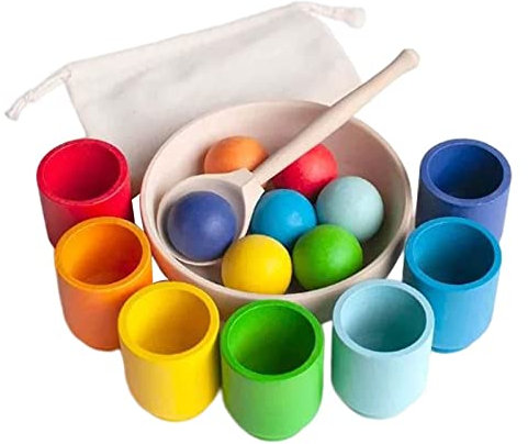 MagiDeal Balles arc-en-ciel dans des gobelets Montessori à trier avec gobelets et balles pour enfants 7 couleurs