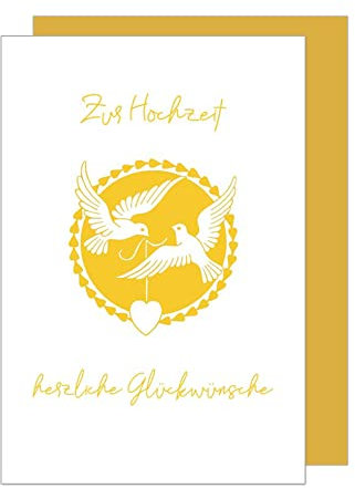 Edition Seidel Premium Glückwunschkarte zur Hochzeit mit Goldprägung und Umschlag. Karte Hochzeitskarte Grusskarte goldene fliegende Tauben Herzen (H462 SW023)
