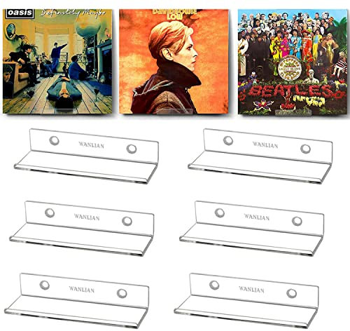 6 PCS Vinyl Record Wall Mount Shelf, Acrylic Clear Record Holder Wall,Floating Vinyl Shelves Record Storage Display Stand for LP Storage