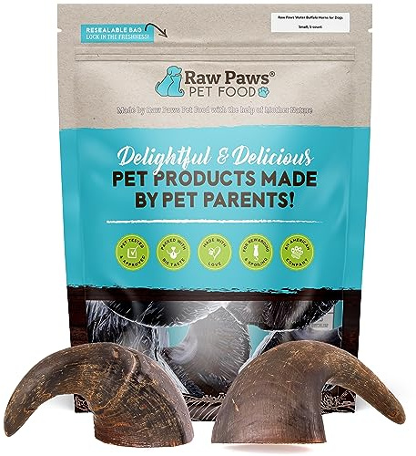 Raw Paws Water Buffalo Horns for Dogs, Small (5-Count) - Natural Bull Horns for Dogs - Bones for Aggressive Chewers - Chew for Small Breeds - Chew for Puppies